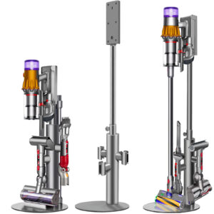 Bitbixt Height-Adjustable Vacuum Stand for Dyson V15, V12,V11, V10,V8,V7 - Aluminum Tube Vacuum Rack Organizer, 7.9 Lbs Steel Base, 3 Clips for Up to 9 Attachments Storage,Built-in Cable Slot