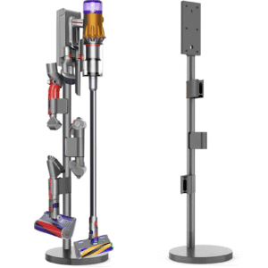 Bitbixt Vacuum Stand for Dyson V15 Detect, V12,V11,V10,V8, V7-Sturdy Aluminum Tube Storage Holder, 6.2 Lbs Steel Base,3 Accessory Clips for Up to 9 Attachments & Charger, with Trigger Lock