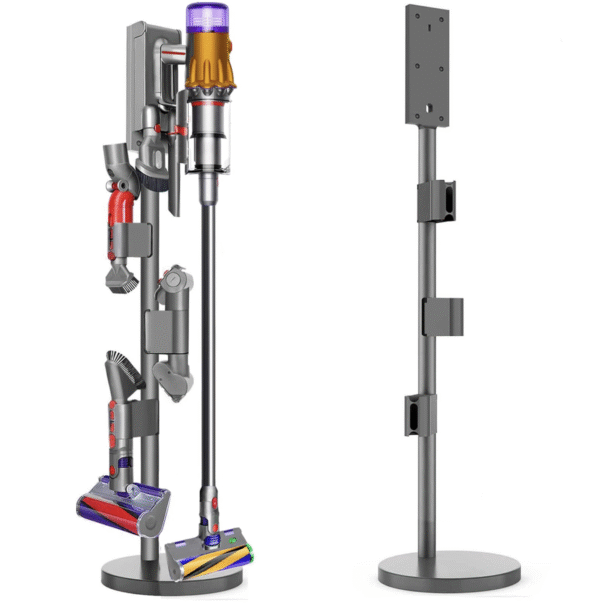 Bitbixt Vacuum Stand for Dyson V15 Detect, V12,V11,V10,V8, V7-Sturdy Aluminum Tube Storage Holder, 6.2 Lbs Steel Base,3 Accessory Clips for Up to 9 Attachments & Charger, with Trigger Lock